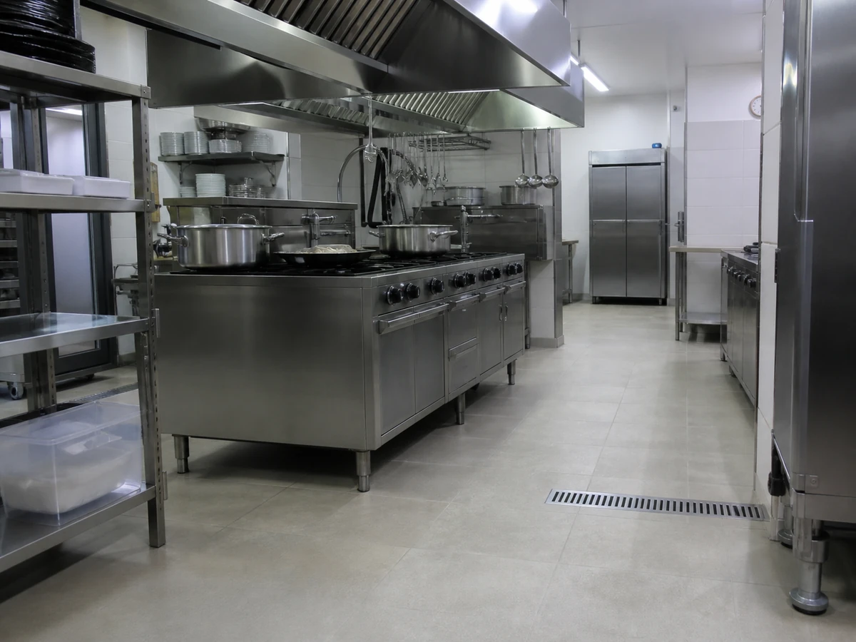 Área de restaurante atendida para controle profissional de roedores