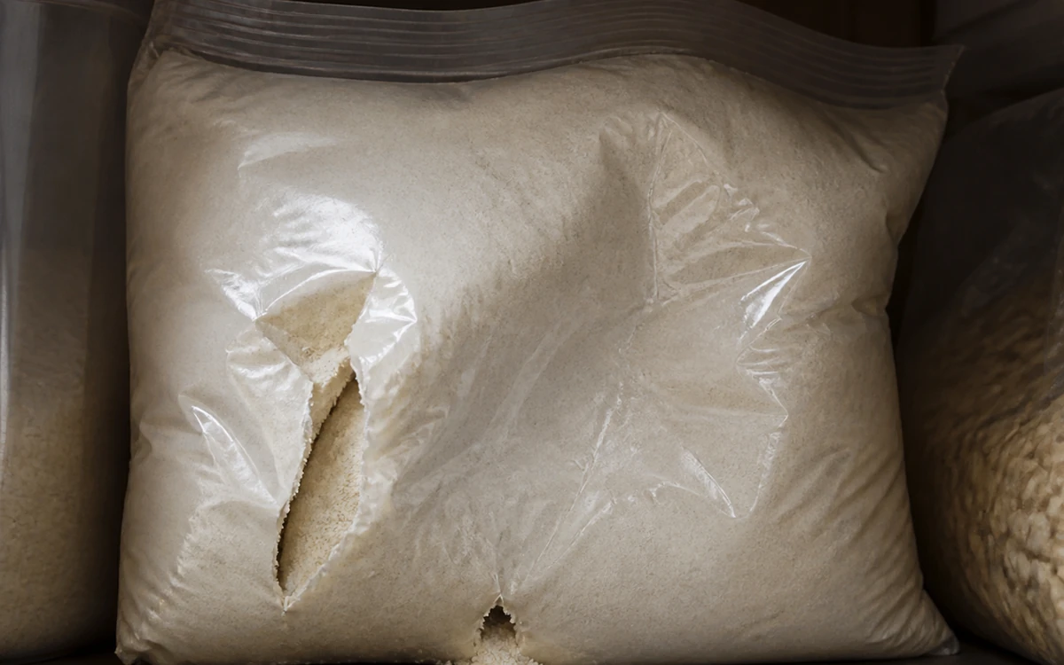 Embalagem de alimento com sinais de acesso de camundongos