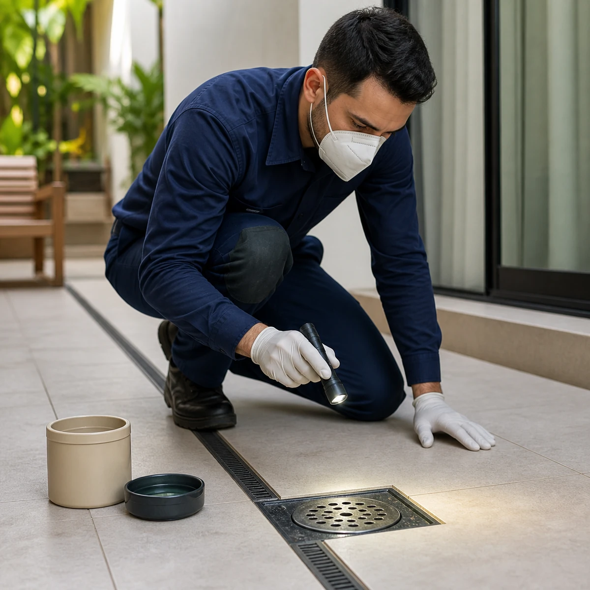 Técnico inspecionando pontos de atividade de mosquitos
