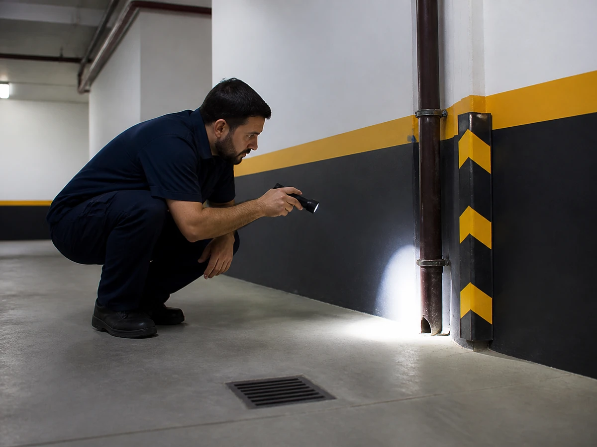 Garagem e área comum avaliadas durante inspeção de controle de pragas