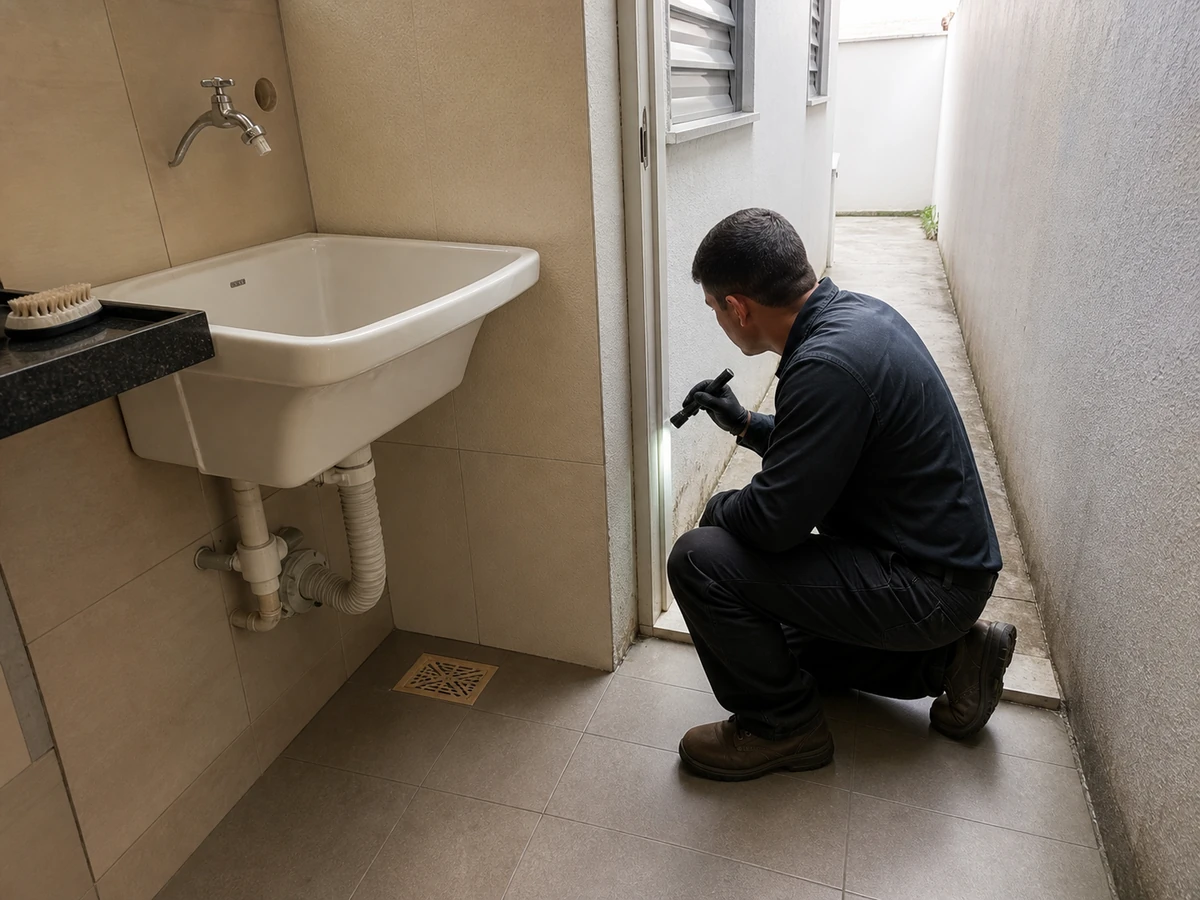 Área de serviço e acessos externos avaliados durante controle de pragas
