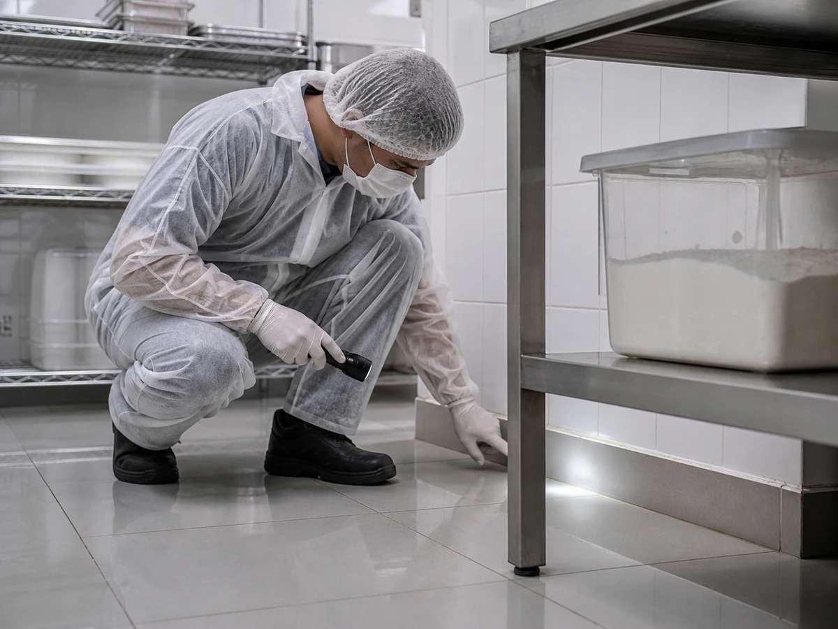 Área de alimentação durante inspeção profissional de controle de pragas
