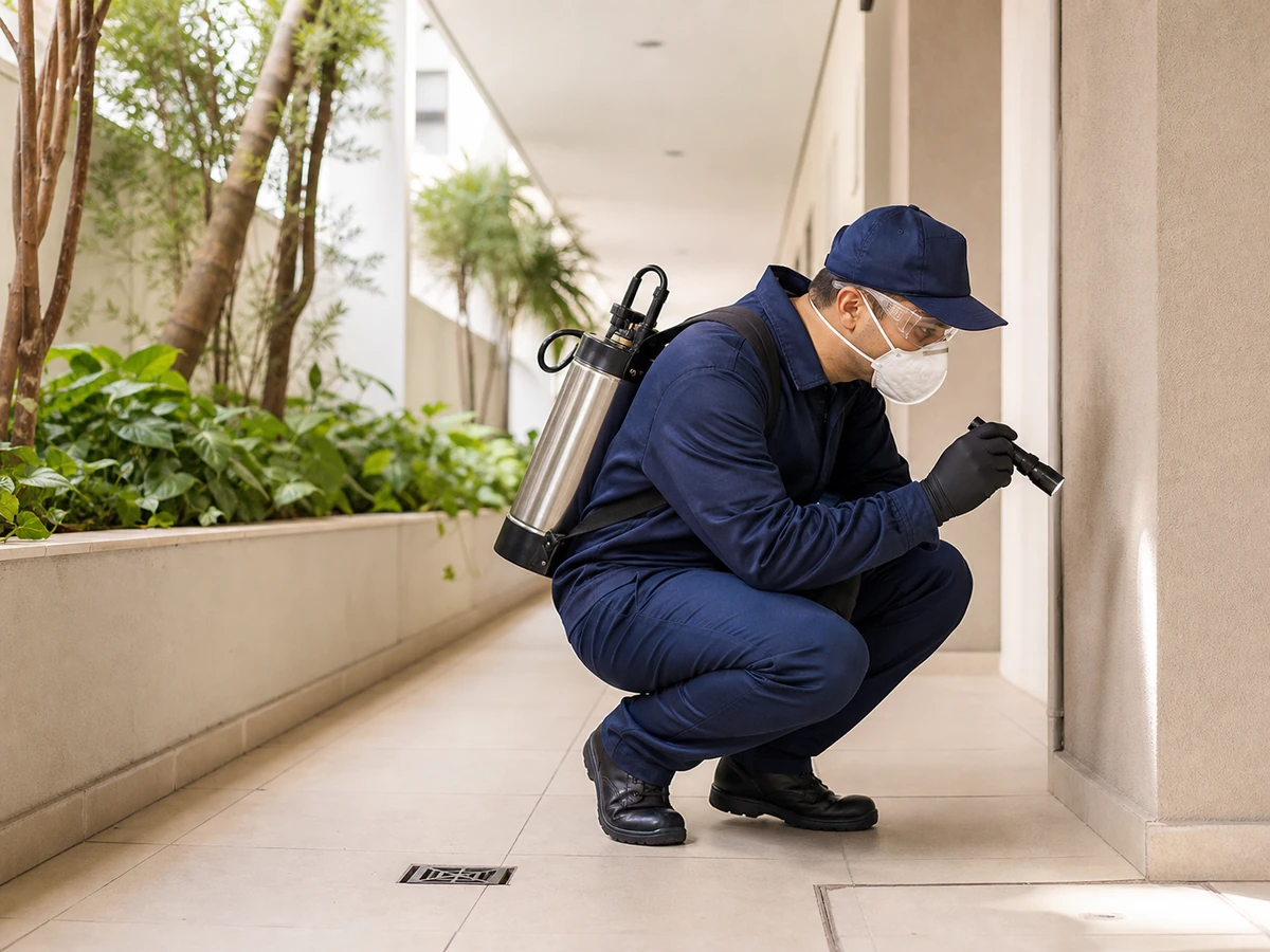 Condomínio residencial durante atendimento de controle de pragas