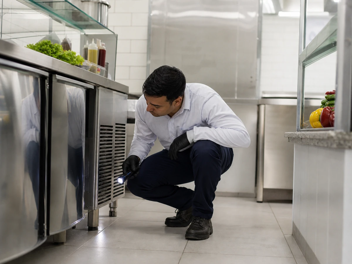 Área de alimentação durante inspeção profissional de controle de pragas
