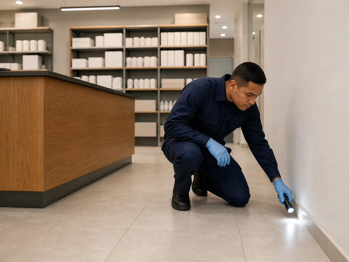 Comércio durante avaliação profissional de controle de pragas