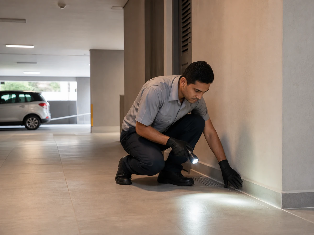Condomínio residencial durante atendimento profissional de controle de pragas